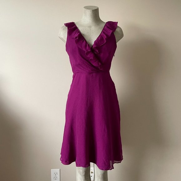 J. Crew Dresses & Skirts - J Crew | Silk Chiffon Ruffle Magenta Dress - Size 6